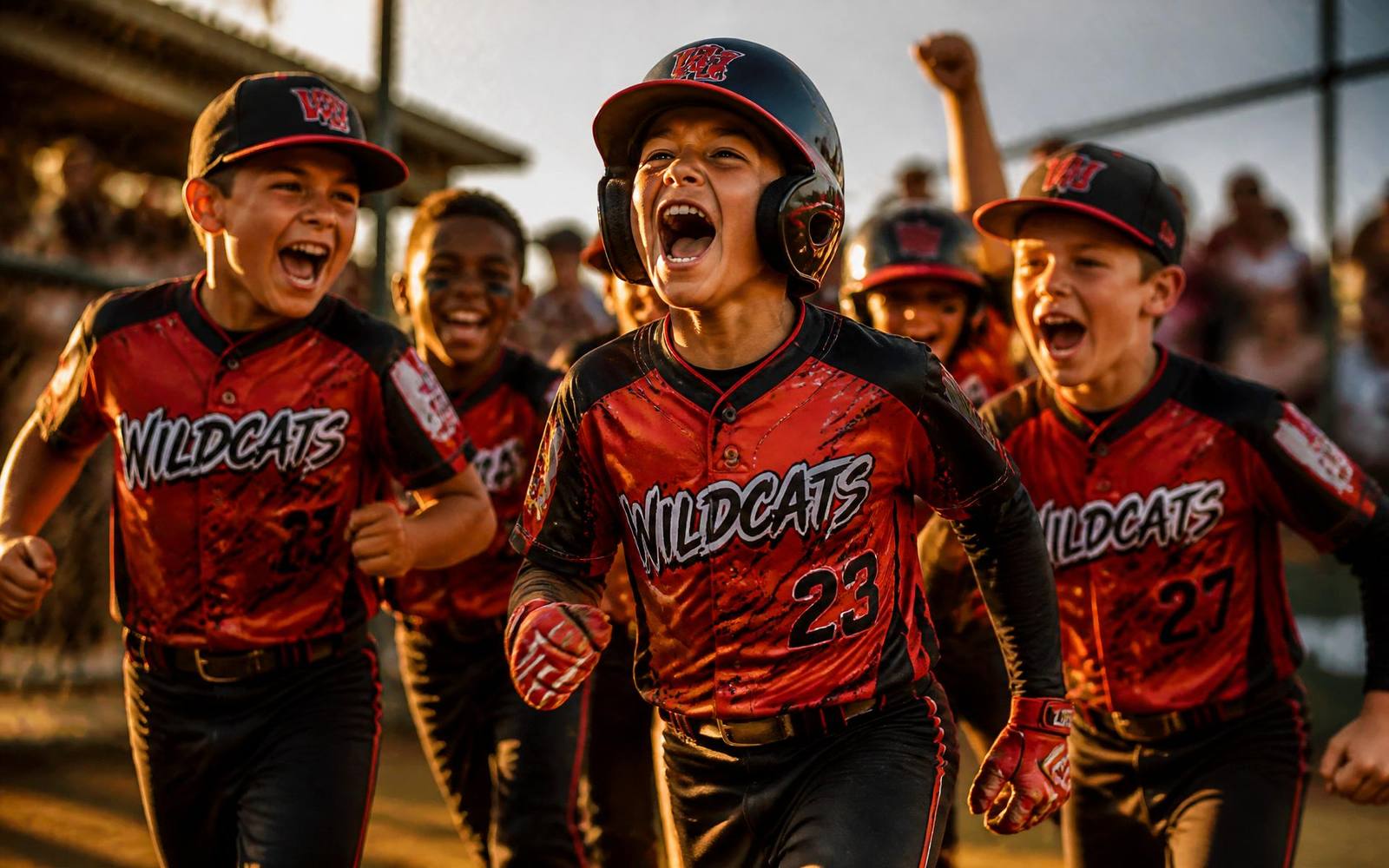 Youth team in custom Sway Athletics uniforms celebrating